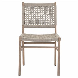 Julius Modern Off White Woven Rope Brown Teak Wood Outdoor Dining Side Chair