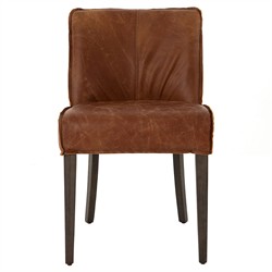 Liam Modern Classic Brown Leather Wood Dining Side Chair