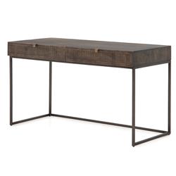 Madison Industrial Loft Dark Brown Carved Mango Wood Iron Desk