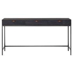 Theodore Industrial Loft Black Wood Grey Iron Base 3 Drawer Writing Desk