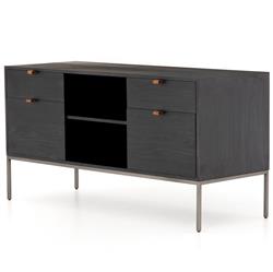 Theodore Industrial Loft Black Wood Grey Iron 4 Drawer Filing Credenza