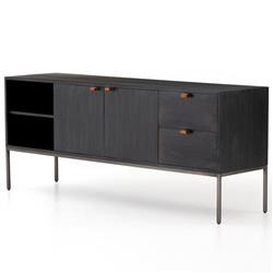 Theodore Industrial Black Wood Grey Iron 2 Drawer 2 Door Media Cabinet - 69&quot;W