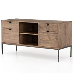 Theodore Industrial Loft Brown Wood Grey Iron 4 Drawer Filing Credenza
