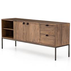 Theodore Industrial Brown Wood Grey Iron 2 Drawer 2 Door Media Cabinet - 69&quot;W