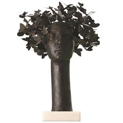 Bodhi Modern Black Iron Marble Base Head Sculpture