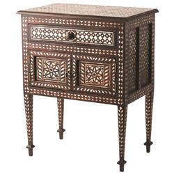 Chandi Modern Classic Brown Teak Wood Mother of Pearl Inlay Nightstand
