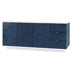 Cosmopolitan Modern Classic Blue Stripe Grasscloth Wood Sideboard
