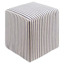 Jesse Coastal Beach Blue Stripe Beige Cotton Square Pouf