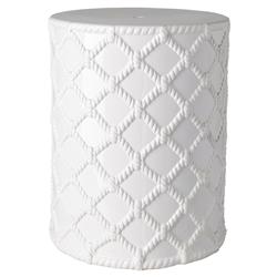 Germaine Modern Classic White Diamond Woven Patterned Ceramic Garden Stool