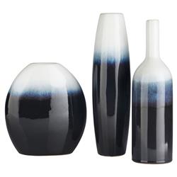 Sandra Modern Classic Dark Blue Ombre Ceramic Outdoor Vases - Set of 3