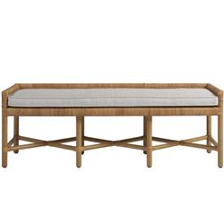 Ariah Coastal Beach White Upholstered Wicker Rattan Bench