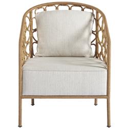 Khari Coastal Beach White Cushion Brown Rattan Round Barrel Chair