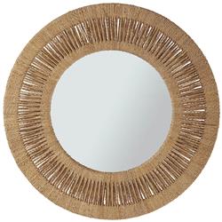 Sam Coastal Beach Brown Woven Abaca Round Wall Mirror