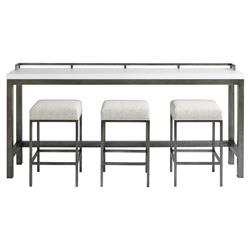 Karina White Wood Top Grey Frame Console Table With Performance Seat Stools - 82"W