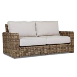 Aria Coastal Beige Cushion Brown Wicker 2 Seater Outdoor Sofa
