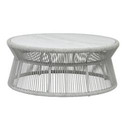 Mateo Coastal Marble Top Grey Rope Round Outdoor Coffee Table