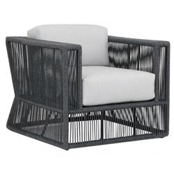 Levi Coastal Grey Cushion Black Woven Rope Outdoor Club Arm Chair