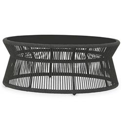 Levi Coastal Black Marble Top Woven Rope Round Outdoor Coffee Table