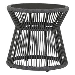 Levi Coastal Black Marble Top Woven Rope Round Outdoor Side End Table