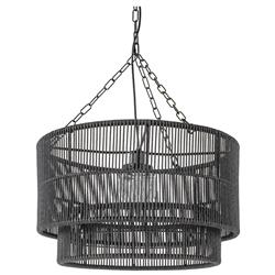 Palecek Tanner Coastal Beach Black Woven Wicker Outdoor Drum Pendant