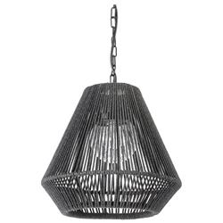 Palecek Tanner Coastal Beach Black Woven Wicker Outdoor Tapered Pendant Lantern