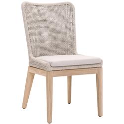 Kailey Coastal Grey Teak Beige Woven Rope Outdoor Dining Side Chair - Set of 2