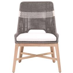 Theodore Coastal Beach Grey Woven Rope Teak Wood Outdoor Dining Chair - Set of 2