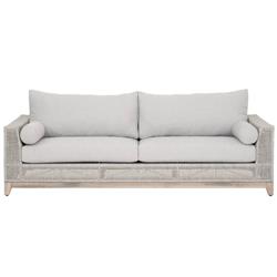 Alaina Coastal Beach Grey Woven Rope Teak Wood Outdoor Sofa - 90&quot;W