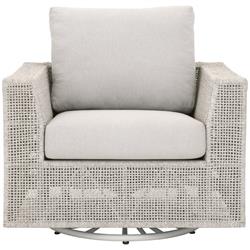 Alaina Coastal Beach Grey Woven Rope Teak Wood Outdoor Swivel Arm Chair
