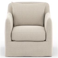 Cassandra Modern Sand Beige Cushion Slipcovered Outdoor Swivel Arm Chair