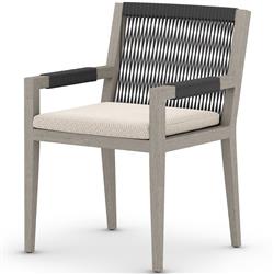 Cheryl Modern Beige Cushion Woven Grey Teak Outdoor Dining Arm Chair