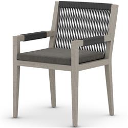 Cheryl Modern Black Cushion Woven Grey Teak Outdoor Dining Arm Chair