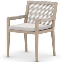 Cheryl Modern Light Grey Cushion Woven Rope Natural Teak Outdoor Dining Arm Chair