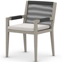 Cheryl Modern Light Grey Cushion Woven Grey Teak Outdoor Dining Arm Chair