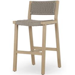 Dion Coastal Beach Light Grey Woven Rope Washed Natural Teak Outdoor Counter Stool