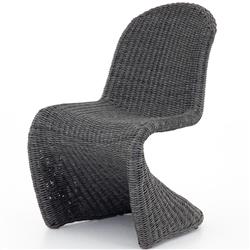 Ivanna Coastal Beach Black Woven Wicker Outdoor Dining Chair