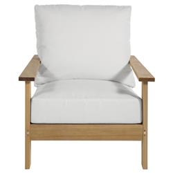 Ashland Modern White Cushion Natural Teak Outdoor Lounge Chair