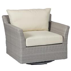 Club Woven Grey Wicker White Upholstered Outdoor Swivel Glider Chair