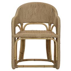 Rina Ellen Coastal Brown Rush Rattan Frame Dining Arm Chair