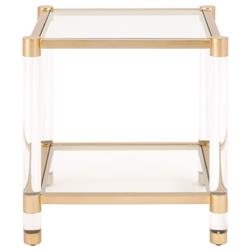 Rowan Modern Classic Glass Top Clear Acrylic Gold Metal Frame Side End Table