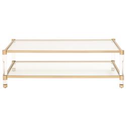 Rowan Modern Classic Glass Top Clear Acrylic Gold Metal Frame Rectangular Coffee Table