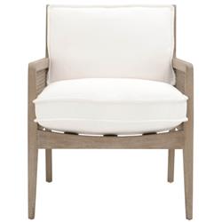Elias Coastal Beach White Performance Grey Oak Frame Woven Rattan Arm Chair