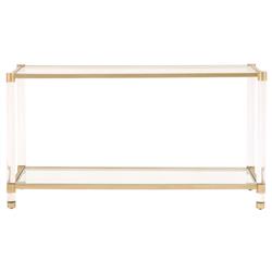 Rowan Modern Classic Glass Top Clear Acrylic Gold Metal Frame Console Table