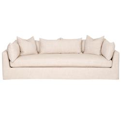 Nathan Modern Classic Beige Slipcovered Espresso Birch Wood Sofa