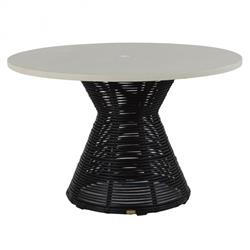 Harris Coastal Beach Stone Top Black Wicker Outdoor Dining Table - 48"W|