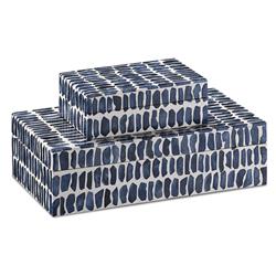 Halsey Modern Classic Navy Blue Bone Rectangular Decorative Box - Set of 2