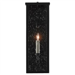 Tally Modern Classic Black Iron Glass Rectangular Outdoor Wall Sconce - Small
