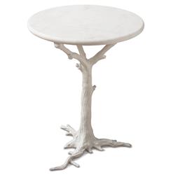 洋楽 ROUNDTREE White Tree Branch Iron Marble Round Accent End Table