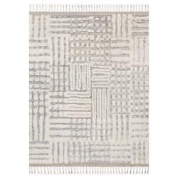 Jaxx Modern Classic Ivory Grey Wool Linear Patterned Shag Rug - 4'x6'|