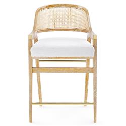 Edward Coastal White Linen Natural Mahogany Woven Cane Counter Stool